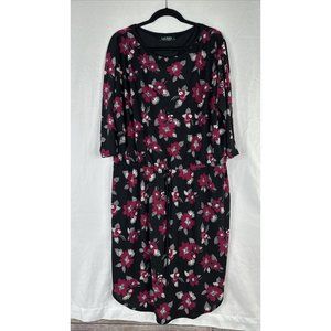 Lauren Ralph Lauren A Line Dress Women Plus Size‎ 1X Black Floral 3/4 Sleeve